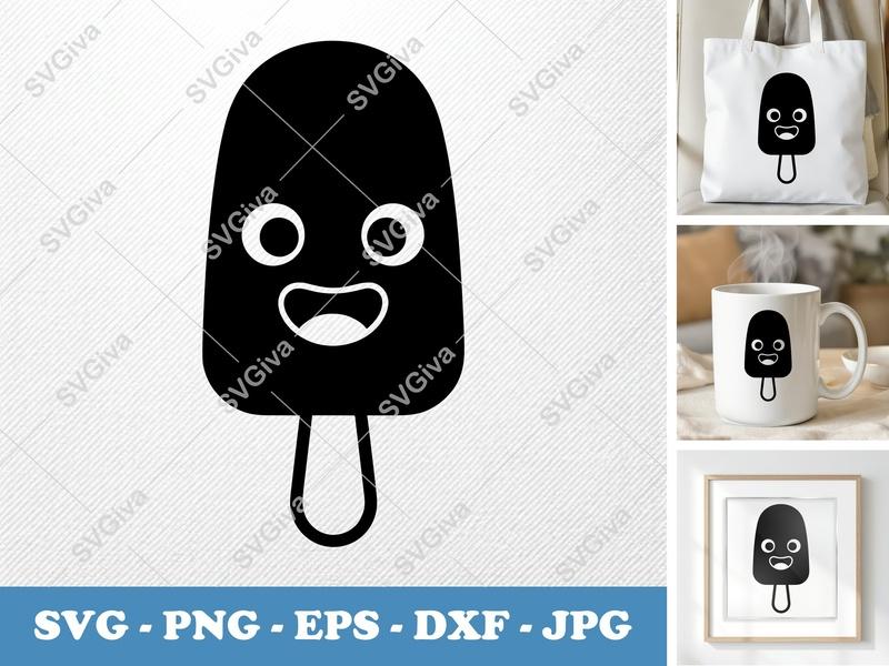 Popsicle with Smiling Face SVG | Puffy Soft Shapes | Inflated Pillow Form | PNG DXF EPS | Cricut Silhouette File