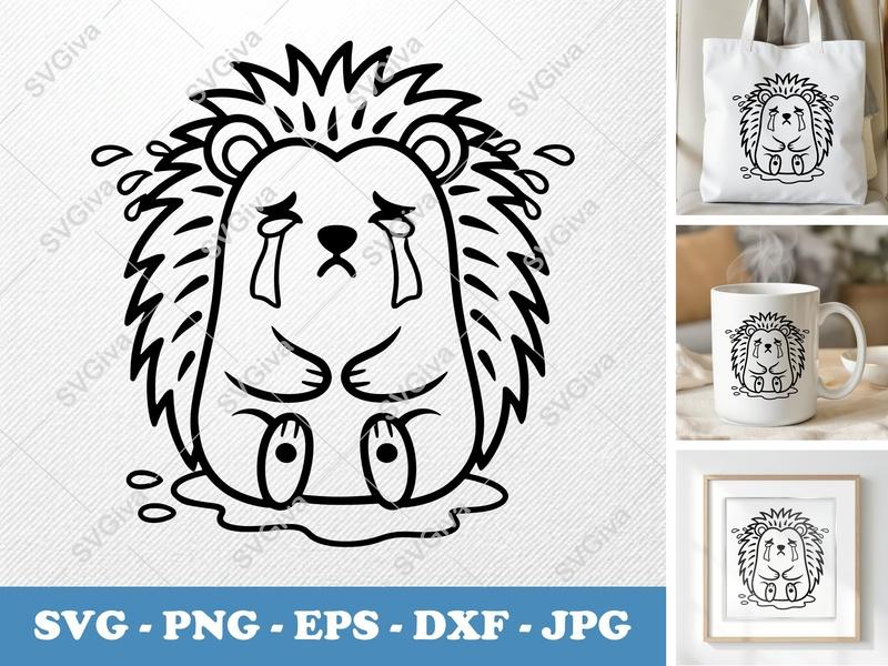 Porcupine Crying SVG | Cute Hedgehog Cut File PNG DXF EPS Cricut Silhouette Animal Vector Art