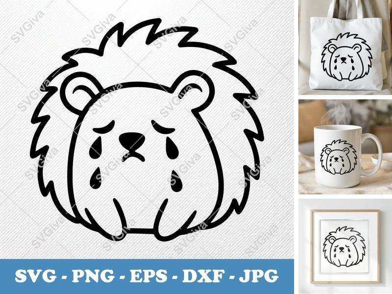 Porcupine Crying SVG | Puffy Pillow Soft Shapes | PNG DXF EPS | Cricut Silhouette Cut File | Sad Animal Design