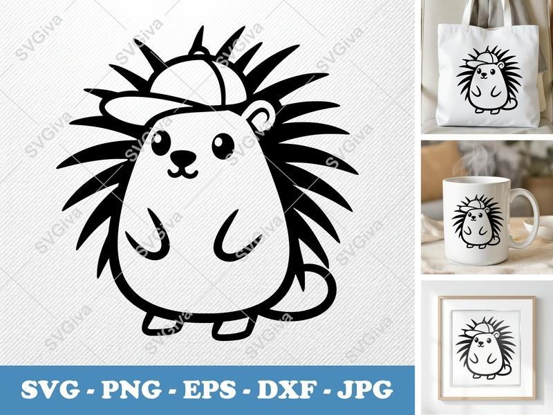 Porcupine in a Cap SVG | Friendly Rounded Body, Bean-Shaped Forms | PNG DXF EPS | Cricut Silhouette Cut File