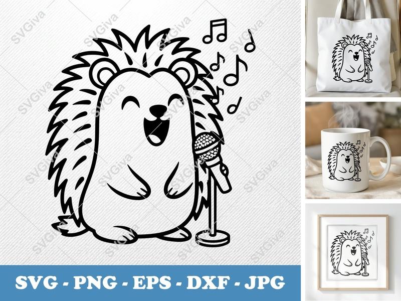 Porcupine Singing SVG | Music Animal Cut File PNG DXF EPS Cricut Silhouette