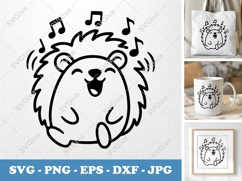 Porcupine Singing SVG | Puffy Pillow Soft Shapes | PNG DXF EPS | Cricut Silhouette File