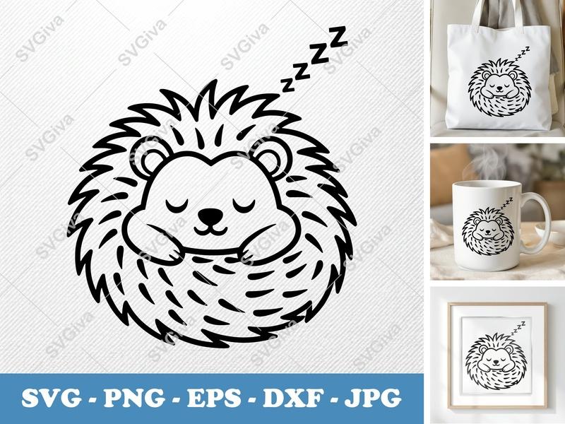 Porcupine Sleeping SVG PNG DXF EPS | Cute Animal Cut File for Cricut Silhouette