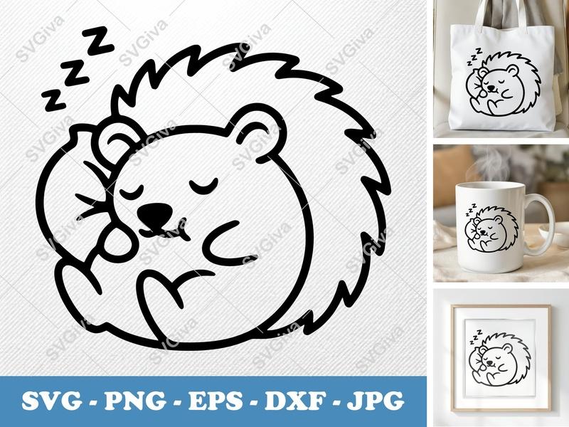 Porcupine Sleeping SVG | Puffy Pillow-Soft Shapes | PNG DXF EPS | Cricut Silhouette File