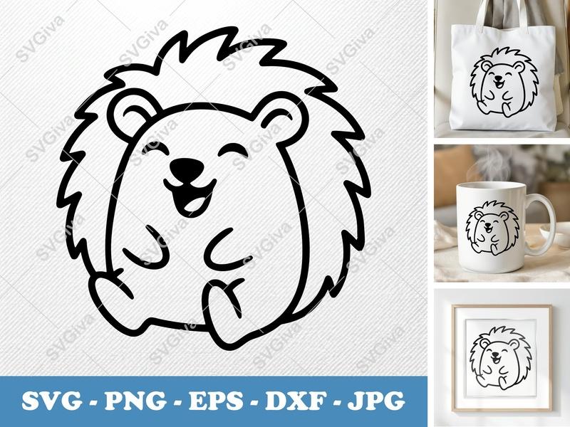 Porcupine Smiling Happily SVG | Puffy Pillow-Soft Shapes | PNG DXF EPS | Cricut Silhouette File