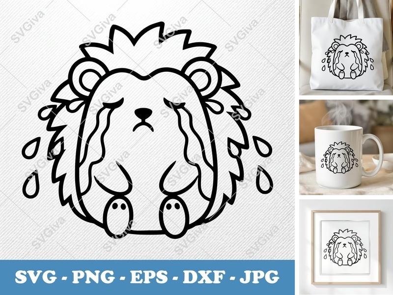 Porcupine SVG Crying Sad Kawaii Design | PNG EPS DXF | Cricut Silhouette Cut File | Cute Animal Vector Art