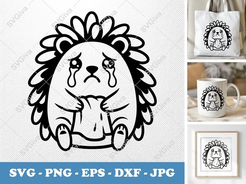 Porcupine SVG | Crying Sad Porcupine Cut File | PNG EPS DXF | Cricut Silhouette Design | Cute Animal Vector