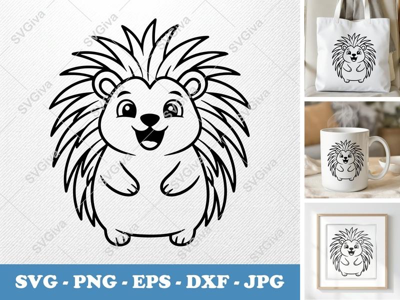 Porcupine SVG | Cute Animal Clipart, Modern Cartoon Design | PNG EPS DXF for Cricut & Silhouette