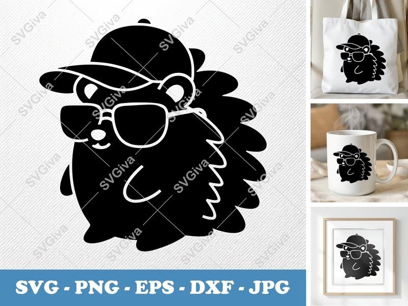 Porcupine SVG | Cute Animal with Hat & Glasses | Modern Clean Design | PNG EPS DXF for Cricut & Silhouette