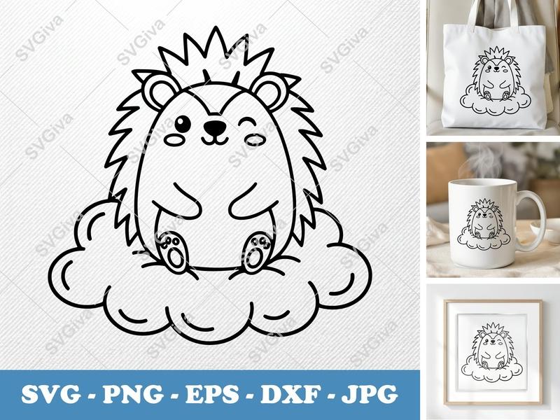 Porcupine SVG Cute Cloud Design | Modern Clean Animal Art | PNG EPS DXF for Cricut & Silhouette Cutting Machines