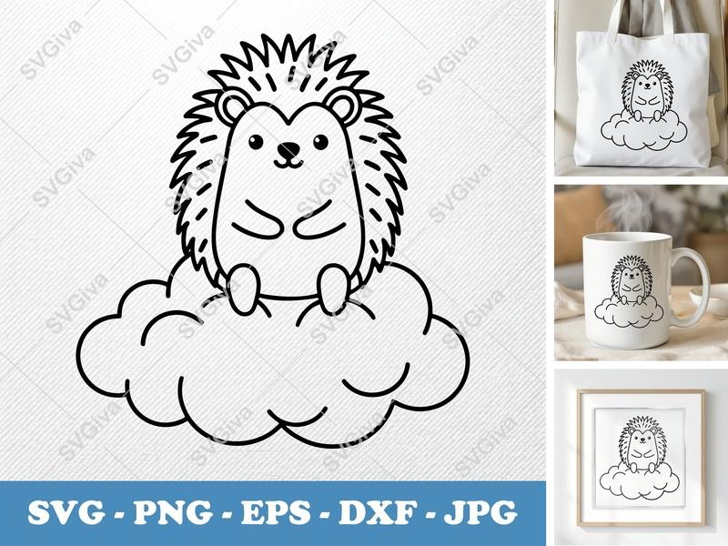 Porcupine SVG Cute Cloud Design | Modern Clean Animal Cut File | PNG EPS DXF for Cricut Silhouette