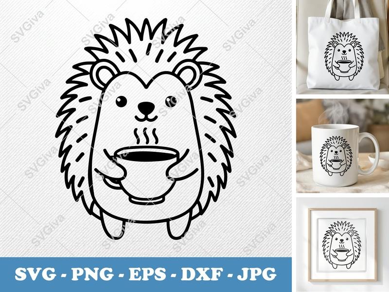 Porcupine SVG | Cute Coffee Cup Animal Design | PNG EPS DXF for Cricut & Silhouette, Modern Clean Line Art