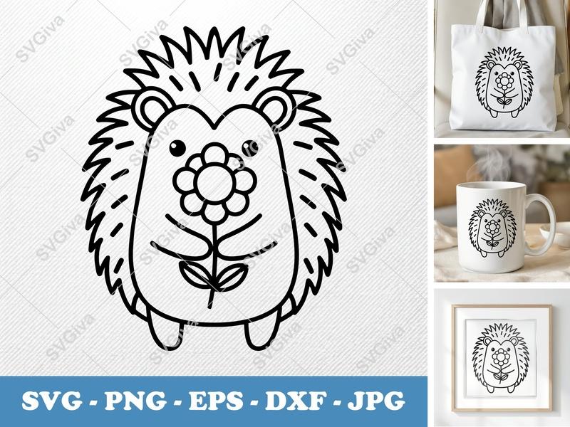Porcupine SVG, Cute Flower Animal PNG EPS DXF | Modern Clean Design for Cricut & Silhouette, Cartoon Character Cut File