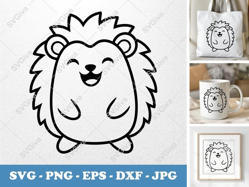 Porcupine SVG | Cute Happy Animal Cut File | Modern Clean Design PNG EPS DXF for Cricut & Silhouette