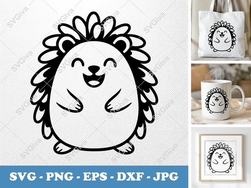 Porcupine SVG | Cute Modern Clean Design | Happy Animal Porcupine Cut File | PNG EPS DXF for Cricut Silhouette