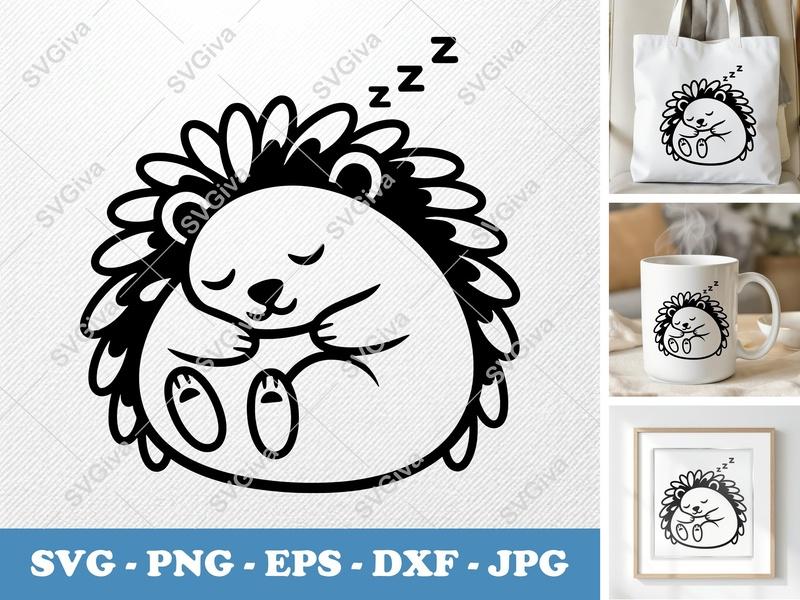 Porcupine SVG, Sleeping Modern Clean Design | PNG EPS DXF | Cricut Silhouette File, Cute Animal Vector, Nursery Decor