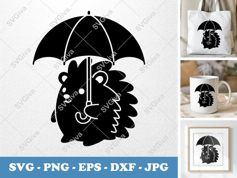 Porcupine SVG | Umbrella Cute Animal Cut File | Modern Clean Design | PNG EPS DXF for Cricut Silhouette