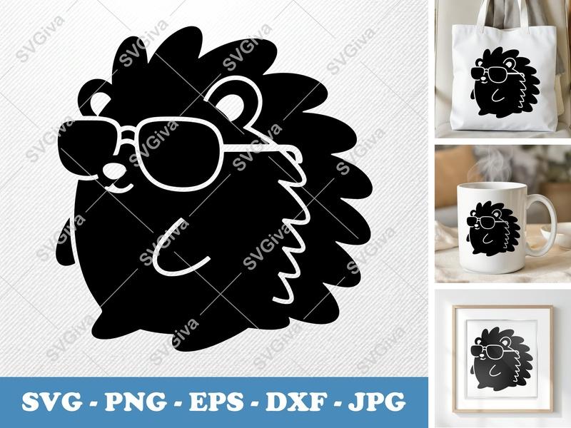 Porcupine SVG with Sunglasses | Modern Clean Design | PNG EPS DXF for Cricut & Silhouette | Cool Animal Cut File