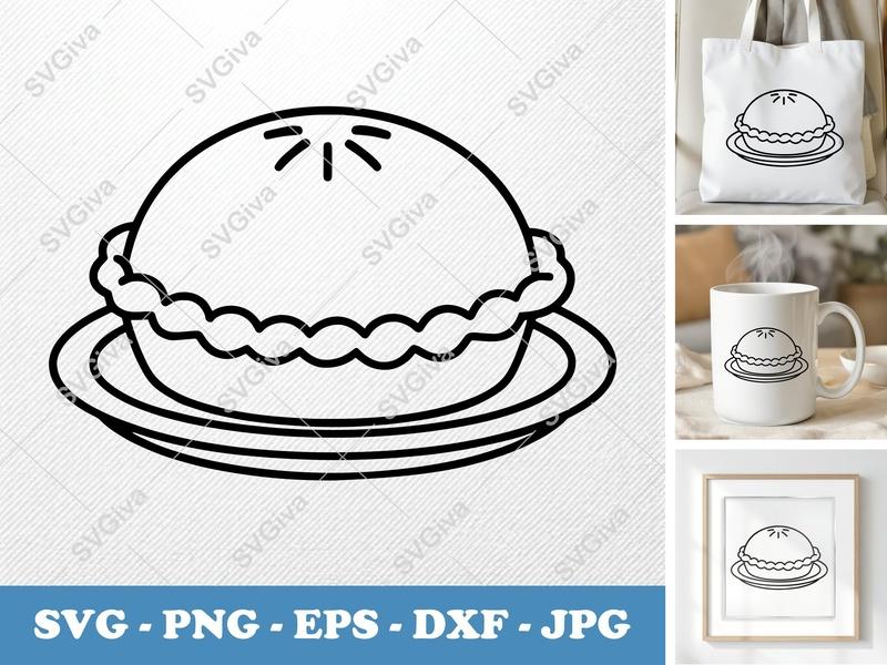 Pot Pie on a Plate SVG | Minimalist Bold Contour | PNG DXF EPS | Cricut Silhouette Kitchen Cut File