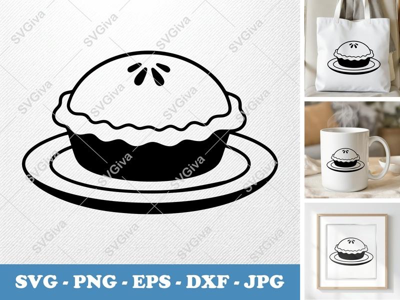 Pot Pie on a plate SVG | Puffy Soft Forms | PNG, DXF, EPS | Cricut & Silhouette Cut File | Kitchen Food Art