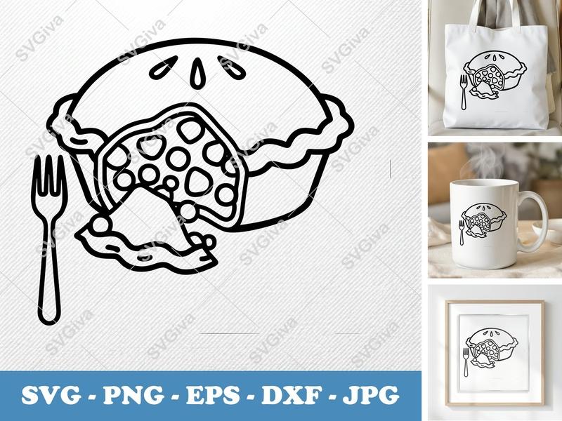Pot Pie partially eaten SVG | Friendly Rounded Body Pie DXF, EPS, PNG | Cricut & Silhouette Food Cut File