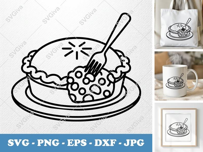 Pot Pie SVG Cut File, Modern Clean Design, Fork Eating Pie, PNG EPS DXF | Cricut Silhouette Vector