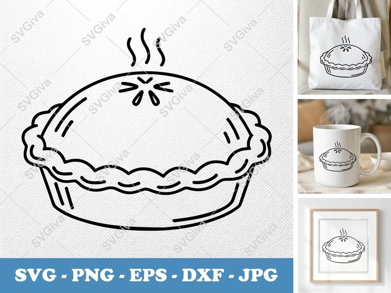 Pot Pie SVG | Hot Pie Cut File, Modern Food Clipart, Kitchen Decor | PNG EPS DXF for Cricut, Silhouette