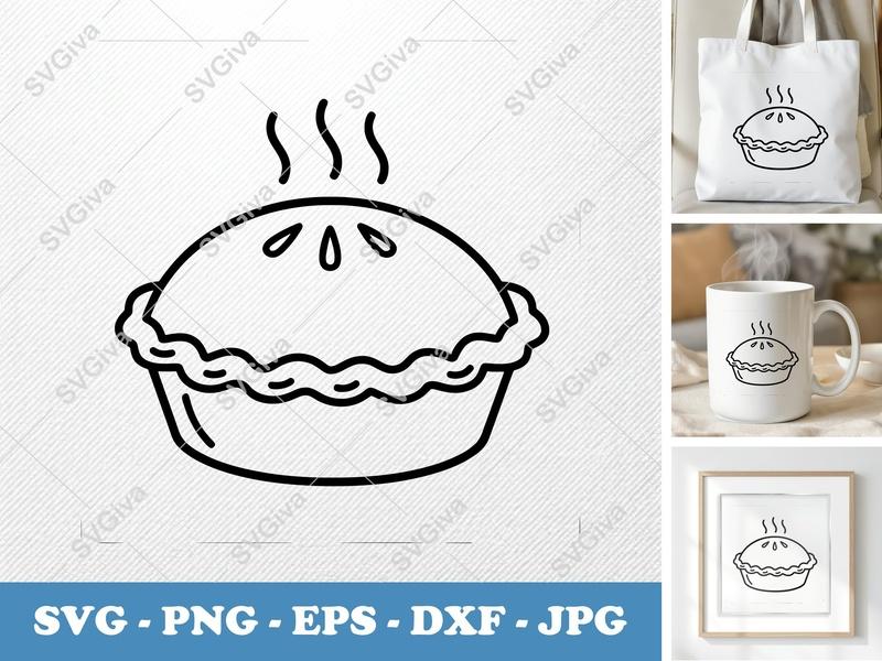 Pot Pie SVG | Hot, Steaming, Simple Food Clipart | PNG EPS DXF | Cricut & Silhouette Cut File | Modern Kitchen Bake