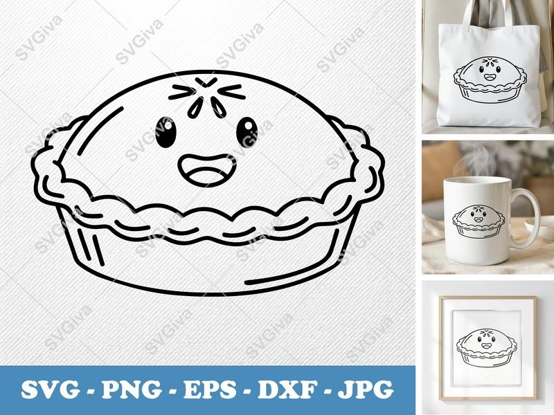 Pot Pie SVG Kawaii Face, Cute Food Clipart, Modern Cartoon Design | PNG EPS DXF | Cricut Silhouette File