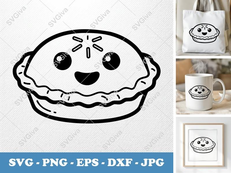 Pot Pie SVG, Kawaii Food Cut File, Cute Pie Clipart, PNG EPS DXF for Cricut Silhouette, Outline Vector, Modern Baking Art