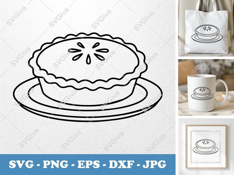 Pot Pie SVG | Modern Clean Design, Food Outline Cut File for Cricut & Silhouette | PNG EPS DXF Vector Clipart