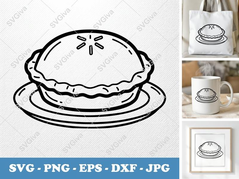 Pot Pie SVG | Modern Clean Design, Food Plate Cut File | PNG EPS DXF for Cricut, Silhouette, Kitchen Decor