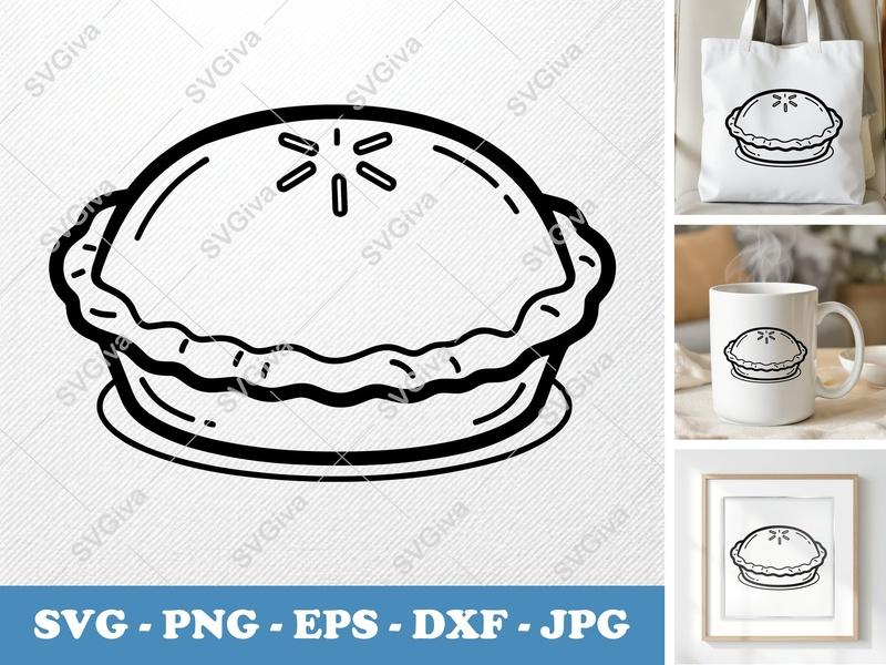 Pot Pie SVG | Modern Clean Food Design, Baking Cut File | PNG EPS DXF for Cricut, Silhouette | Kitchen Decor