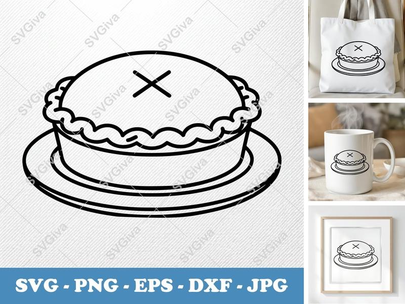 Pot Pie SVG | Modern Outline Food Clipart | Baking Kitchen PNG EPS DXF for Cricut, Silhouette, Vector Art