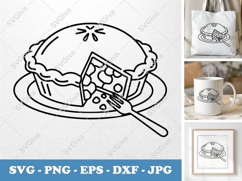 Pot Pie SVG, Modern Slice Fork Design, Food Clipart, PNG EPS DXF, Cricut Silhouette Cut File, Dinner Meal Graphic