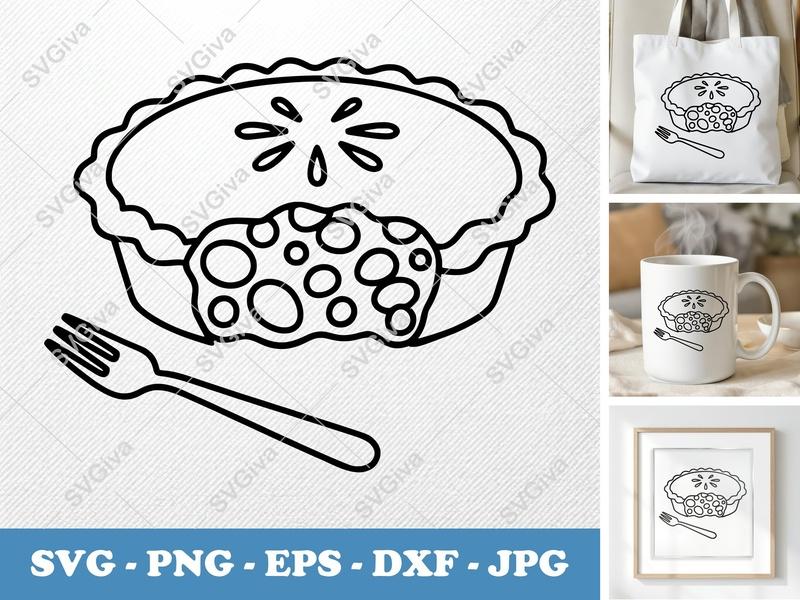 Pot Pie SVG with Fork | Modern Food Cut File | PNG EPS DXF for Cricut & Silhouette | Kitchen Dinner Clipart
