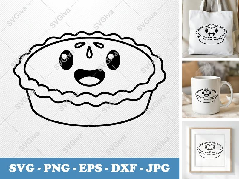 Pot Pie with Smiling Face SVG | Friendly Rounded Cartoon Cut File | PNG DXF EPS | Cricut Silhouette