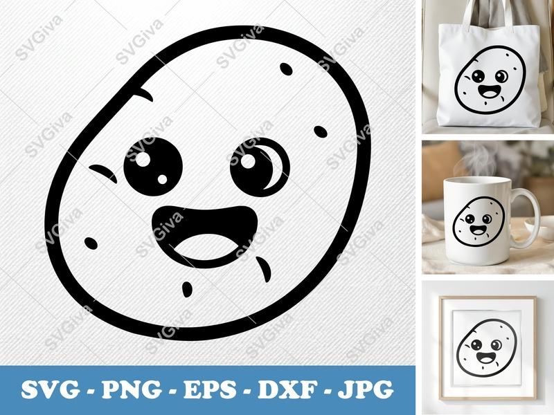Potato SVG Cut File | Kawaii Happy Face | Modern Clean Outline | PNG EPS DXF for Cricut & Silhouette