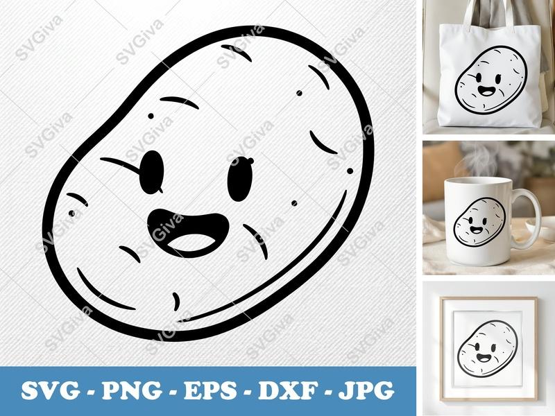 Potato SVG | Cute Cartoon Spud Face | Kawaii Vegetable PNG EPS DXF | Cricut Silhouette File | Funny Food Clipart