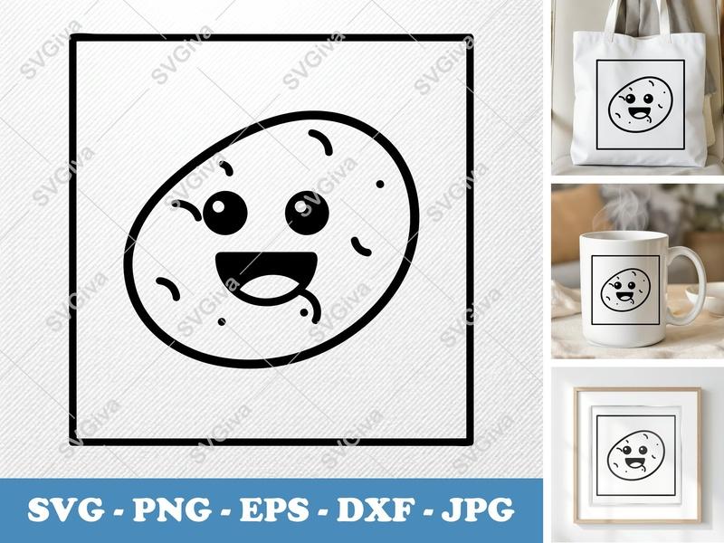 Potato SVG | Cute Kawaii Face, Simple Outline Art | PNG EPS DXF for Cricut, Silhouette | Foodie Craft Design