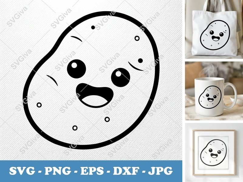 Potato SVG | Cute Kawaii Face Spud | Food Vegetable Clipart | PNG EPS DXF for Cricut, Silhouette, Cutting Files