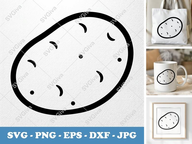 Potato SVG | Modern Outline Food Clip Art | PNG EPS DXF for Cricut, Silhouette | Kitchen Vegetable Cut File Design