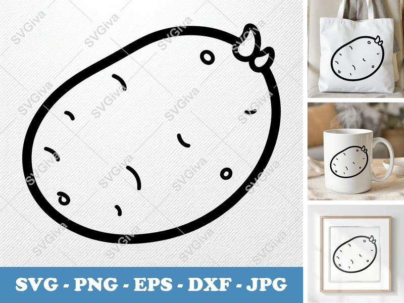 Potato SVG | Modern Outline Sprouted Vegetable Clipart | PNG EPS DXF | Cricut Silhouette Cut File