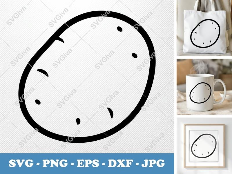 Potato SVG | Modern Outline Vegetable Clipart | PNG EPS DXF for Cricut, Silhouette | Food Kitchen Cut File