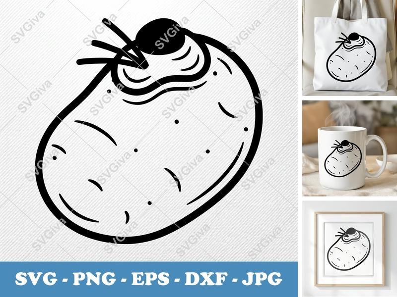 Potato SVG, Modern Sprouted Vegetable Clipart, Farm Food PNG EPS DXF for Cricut & Silhouette, Kitchen Decor Cut File