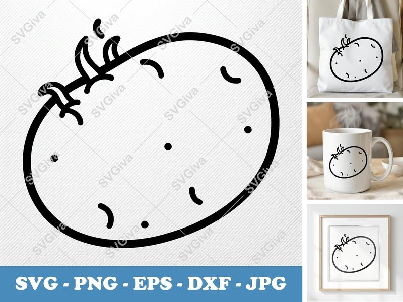 Potato SVG Outline, Sprouting Vegetable PNG, EPS, DXF | Modern Food Clipart for Cricut & Silhouette, Kitchen Decor Cut File