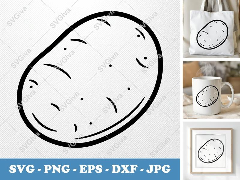 Potato SVG | Outline Vector, Food Clipart, Farm Vegetable | PNG EPS DXF for Cricut, Silhouette | Kitchen Art