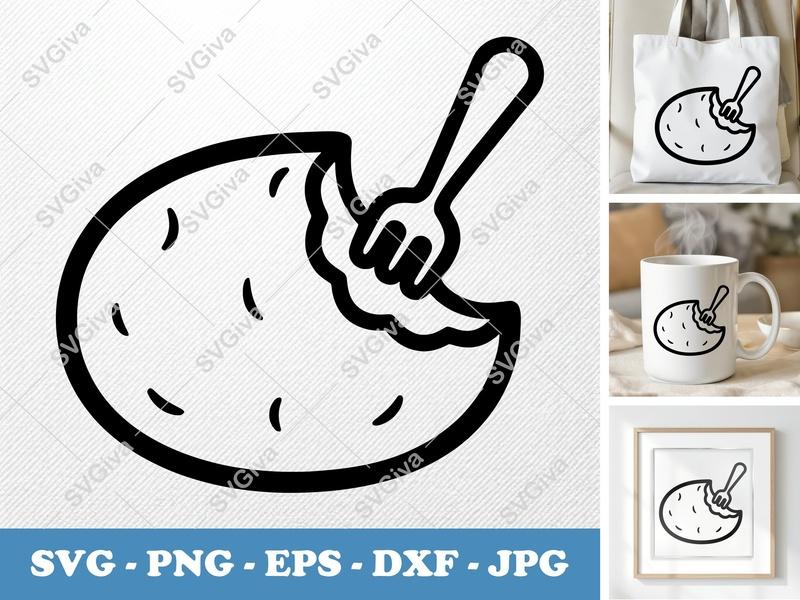 Potato SVG with Fork Design | Modern Food Clipart | PNG EPS DXF for Cricut, Silhouette, Vector Cut File
