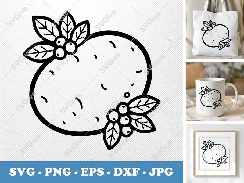 Potato SVG with Leaves & Berries | Modern Clean Design | PNG EPS DXF | Cricut Silhouette Cut File
