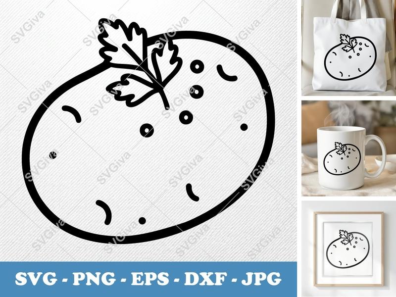 Potato SVG with Parsley | Simple Food Outline | PNG EPS DXF for Cricut, Silhouette | Kitchen Clipart